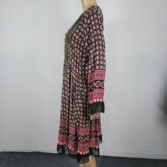 Rangni Kurta Abdullah Indian Handmade Midi Dress Long Sleeve Multicolor Size M - Picture 3 of 6